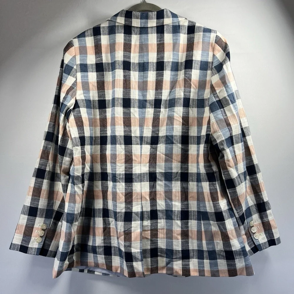 Talbots Women's Blazer 16 Plaid Colorful Cotton Single‎ Breasted Lined Pockets